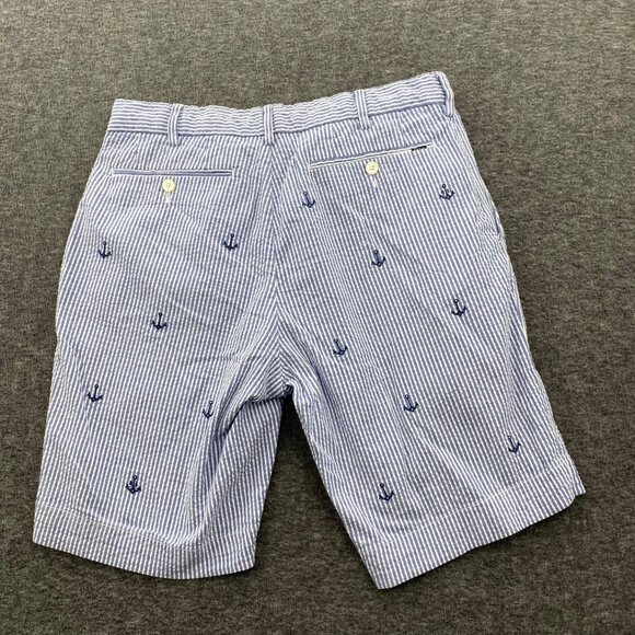 Polo Ralph Lauren Blue Striped Seersucker Anchor Shorts 30 EUC Golf Embroidered - Picture 7 of 12